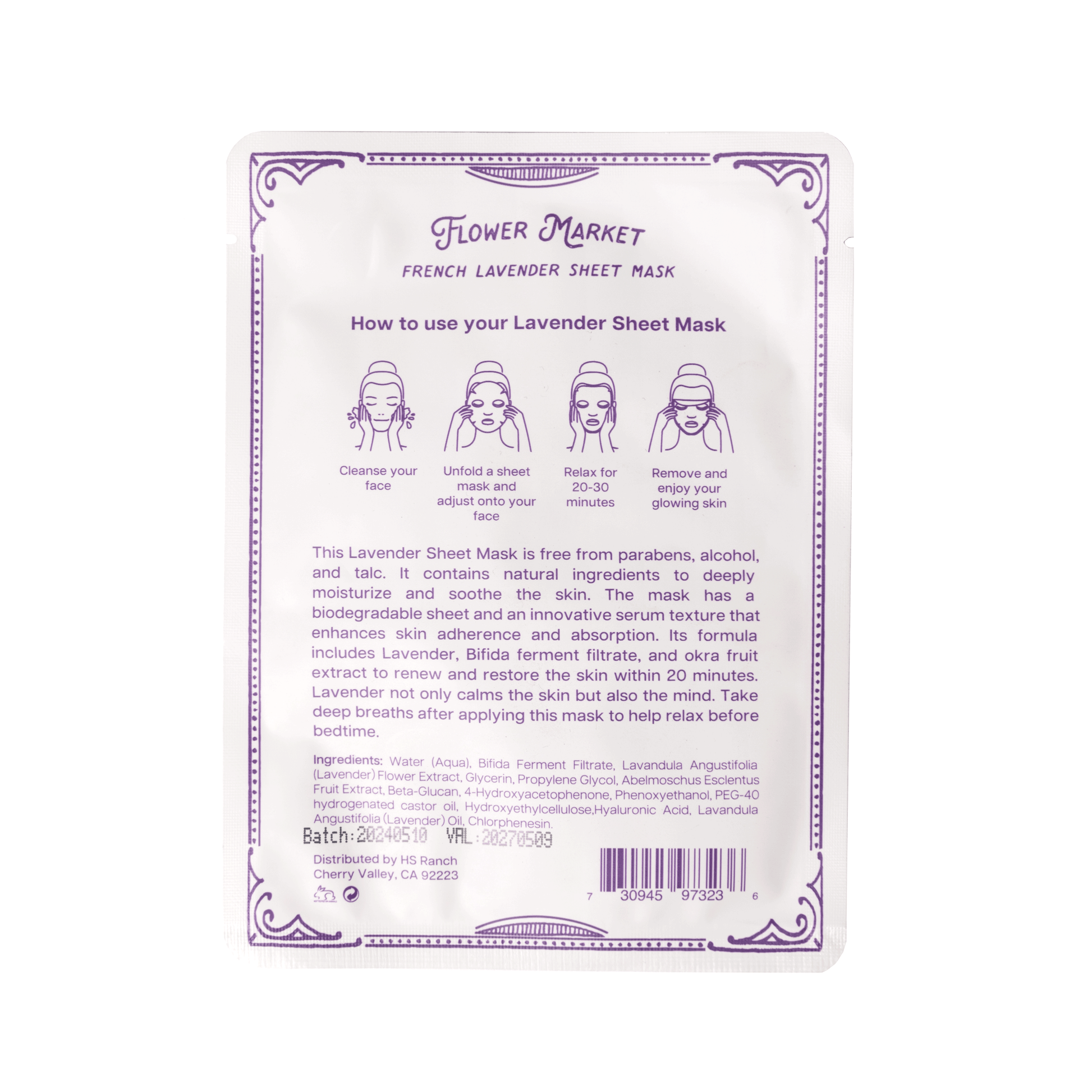 Blsykt Flower Market French Lavender Sheet Mask packaging with usage instructions on a white background