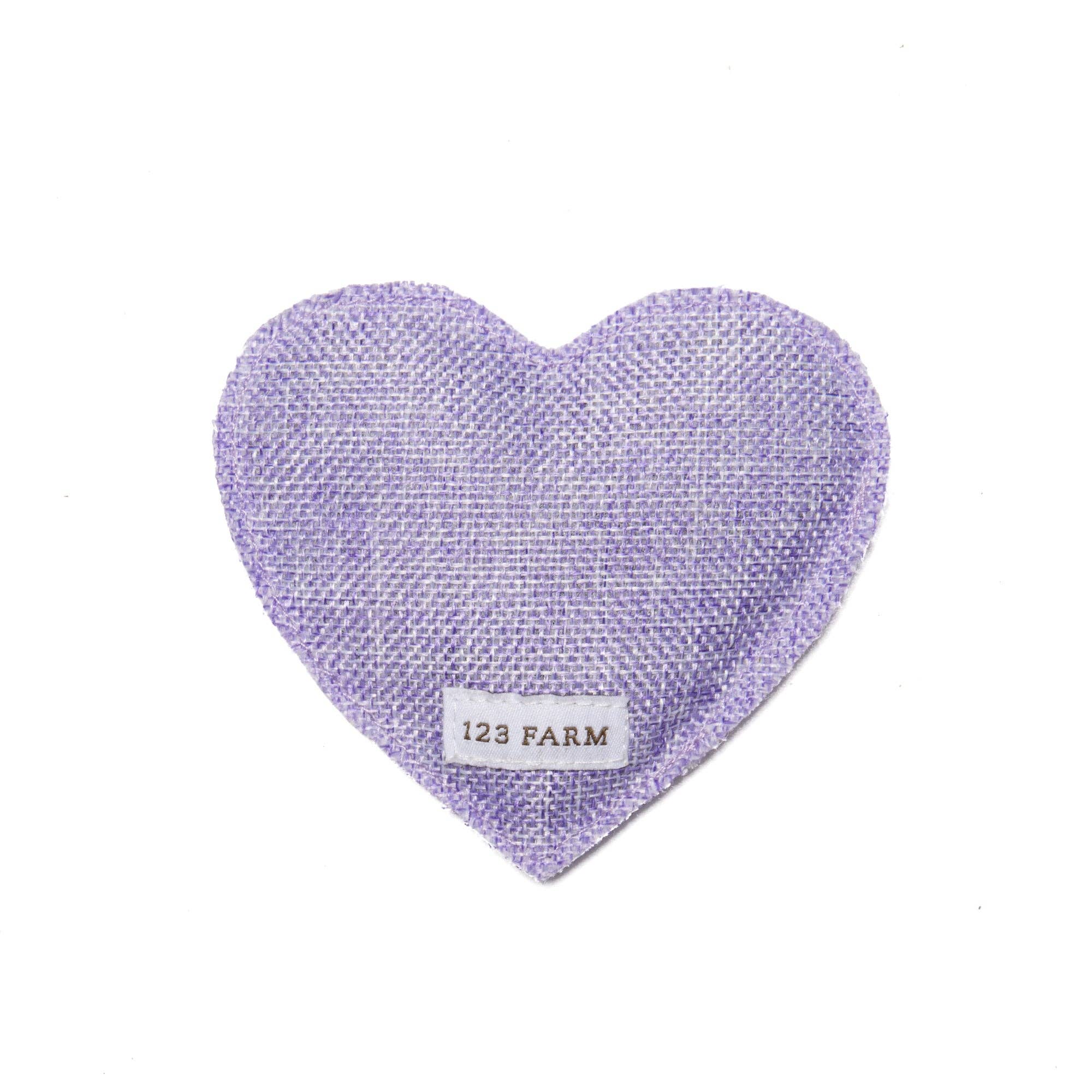 Blsykt Heart-shaped lavender product with '123 Farm' label on a white background