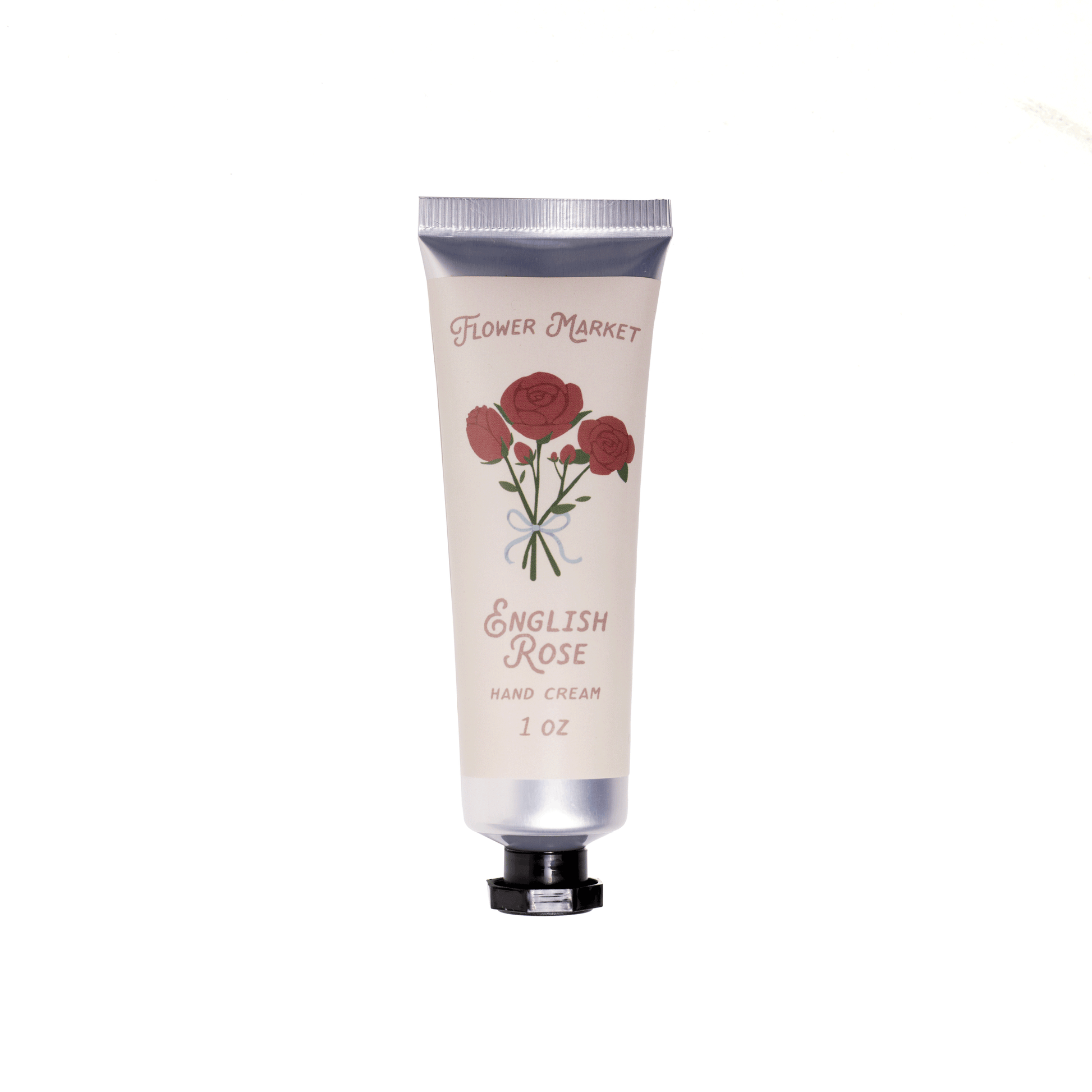 Blyskt Hand cream tube labeled 'English Rose' with floral design on a white background