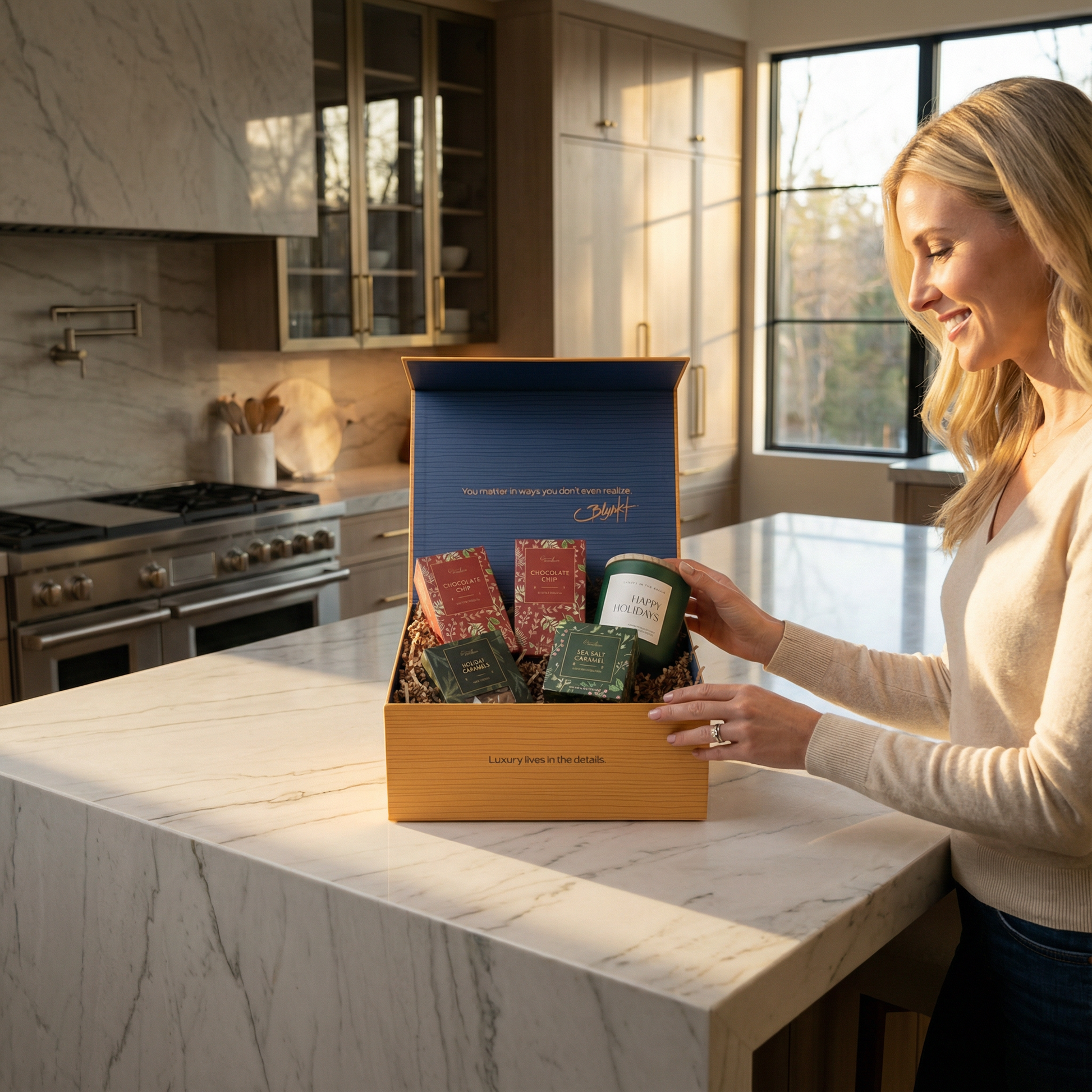 Holiday candle and treats gift box