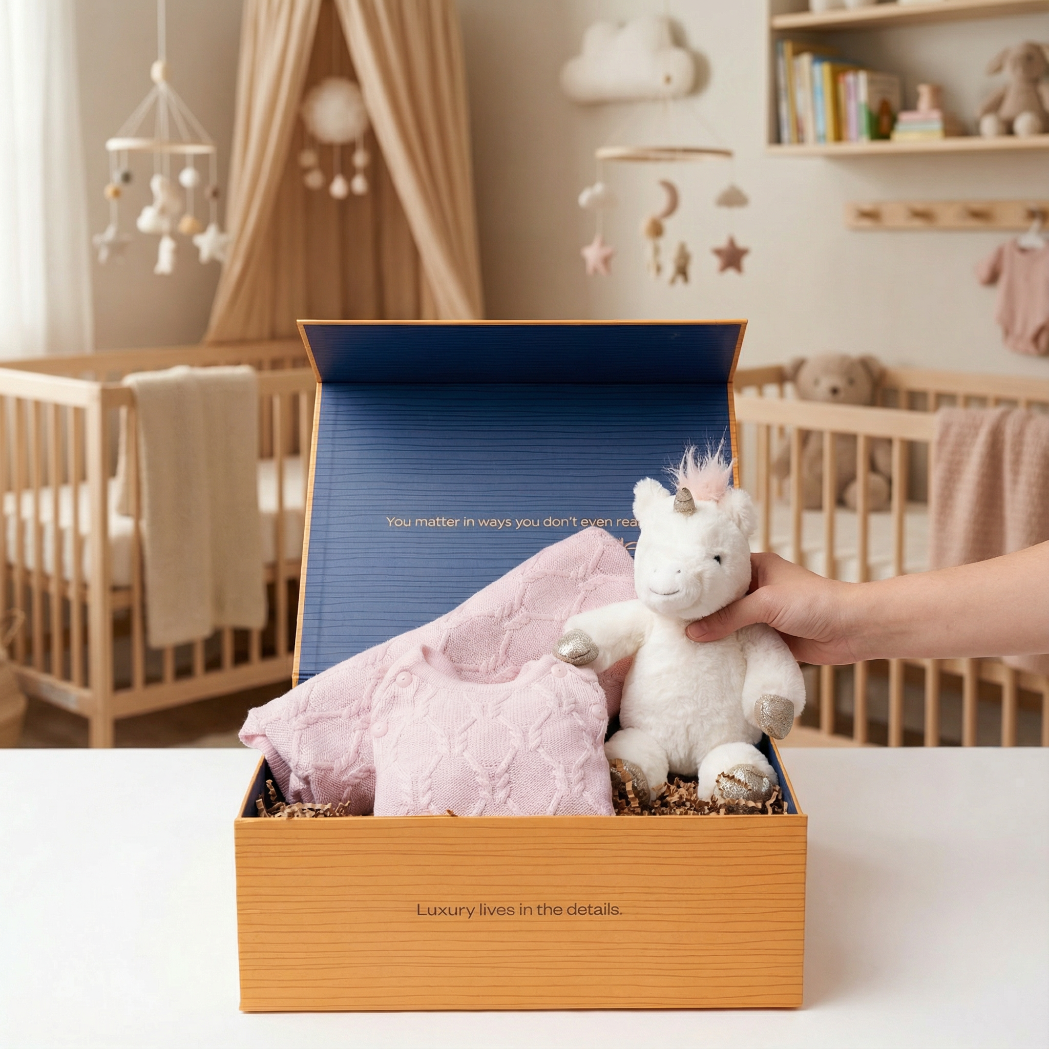 Soft Beginnings Unicorn newborn gift box by Blyskt Orlando