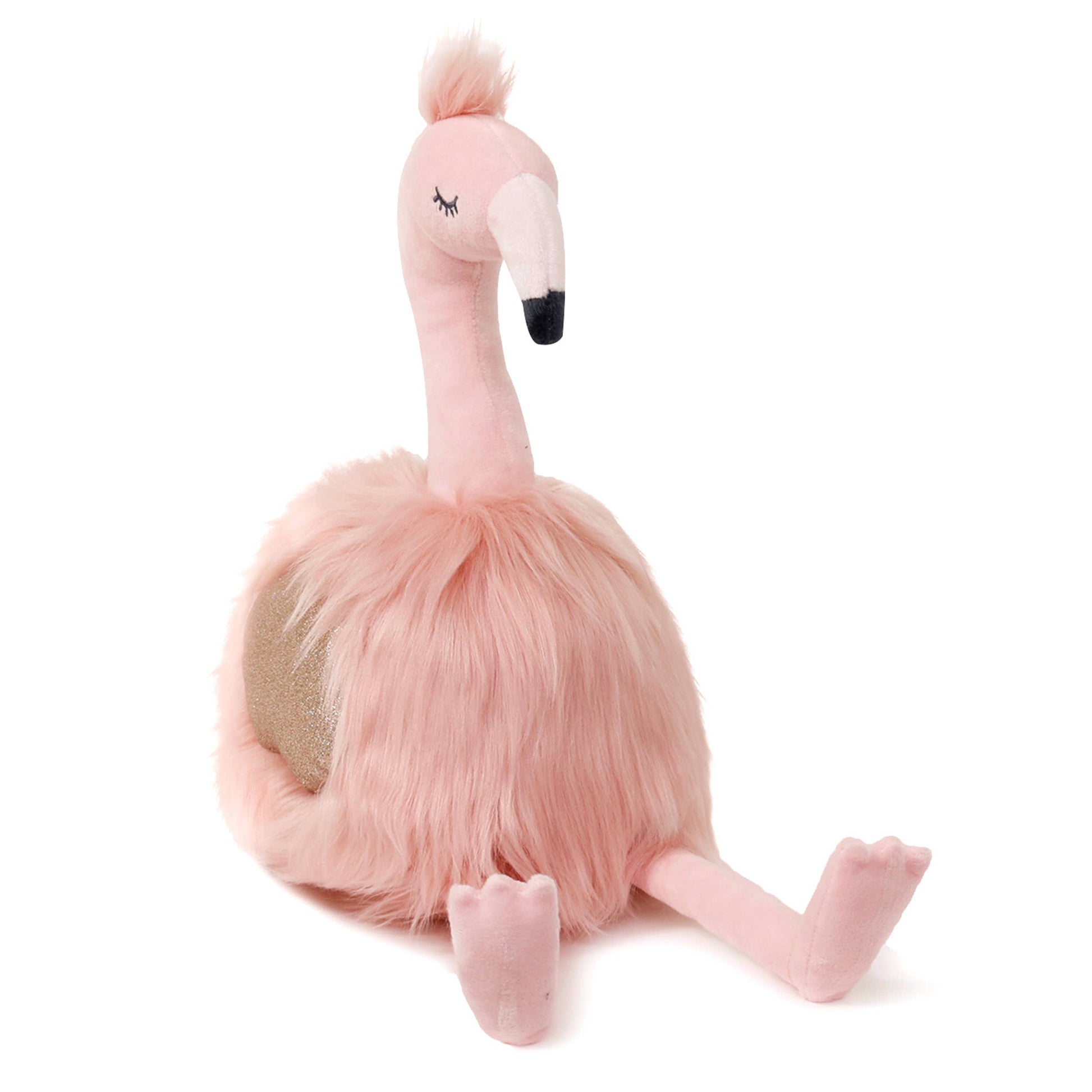 Soft pink plush flamingo gift with fluffy body and closed eyes, perfect for Orlando gifting by Blyskt
