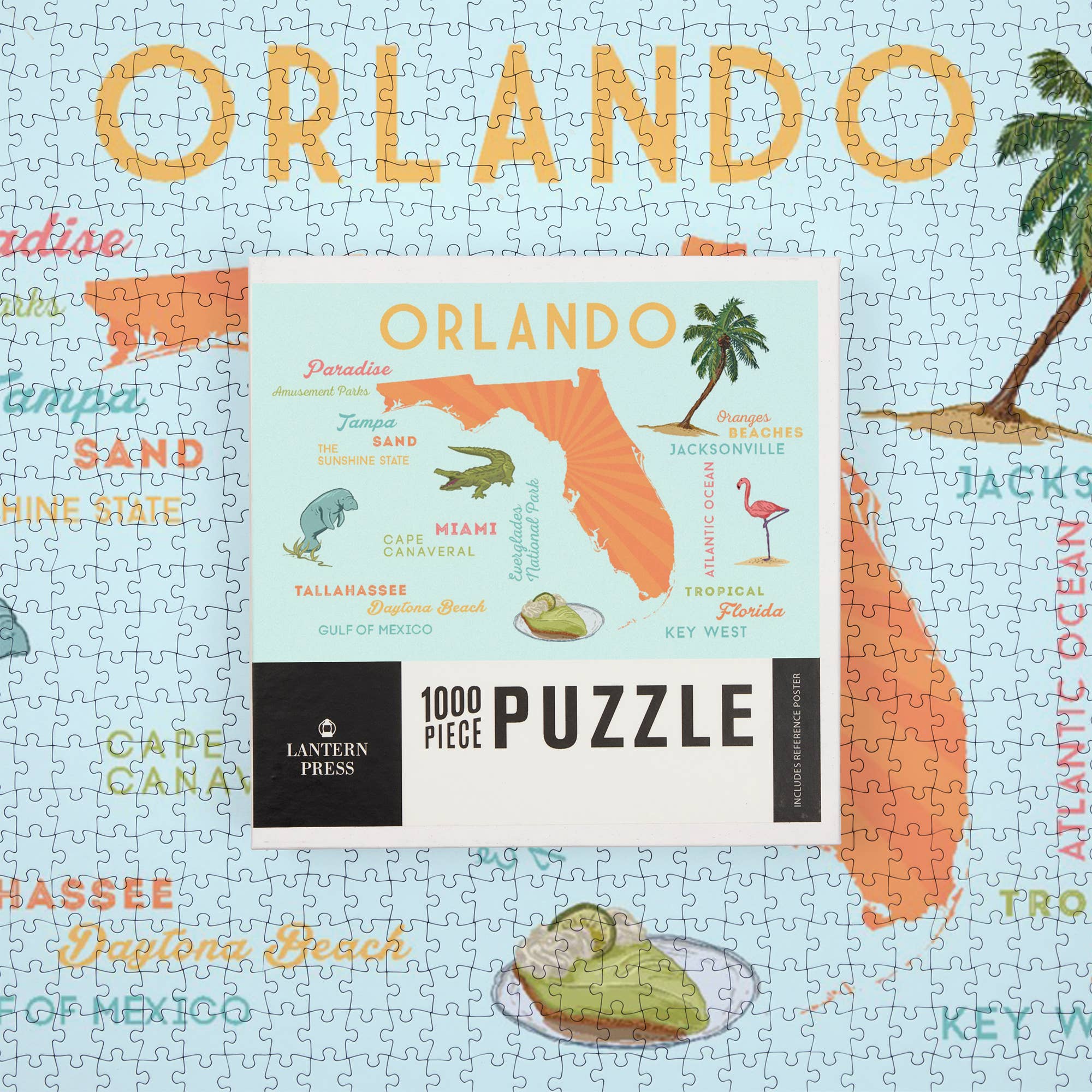 Orlando-themed puzzle with a box in the center, surrounded by pieces of the puzzle by Blyskt