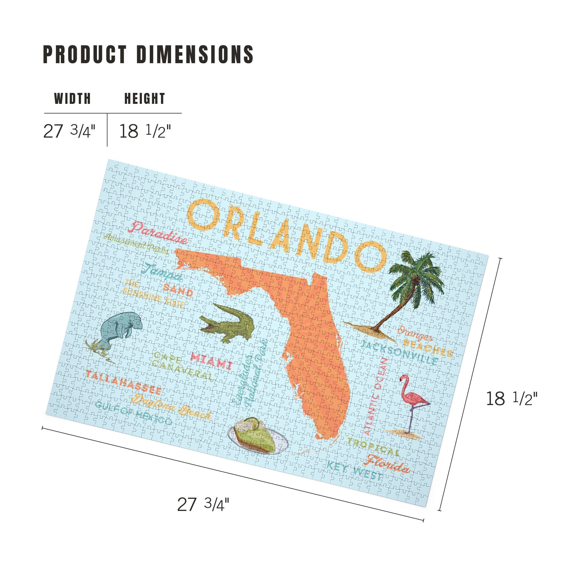 Orlando-themed puzzle gift with Florida map, palm tree, flamingo, and local landmarks for Orlando gifting by Blyskt