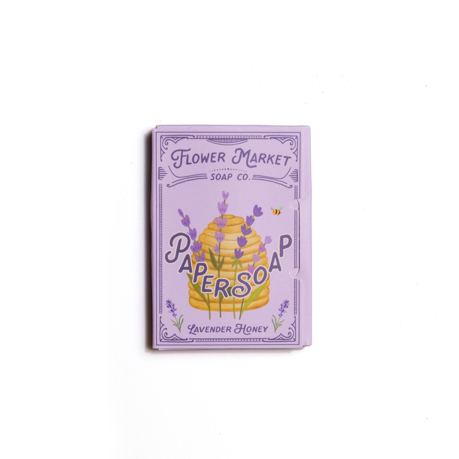 Blyskt Flower Market Soap Co. lavender honey paper soap packaging on a white background