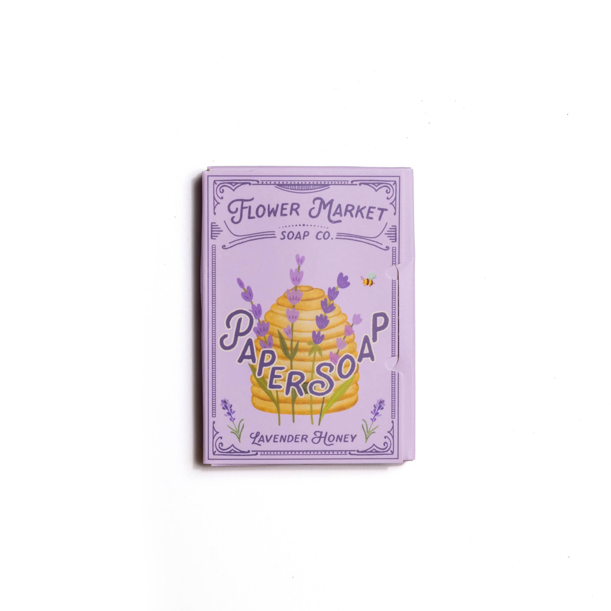 Blyskt Flower Market Soap Co. lavender honey paper soap packaging on a white background