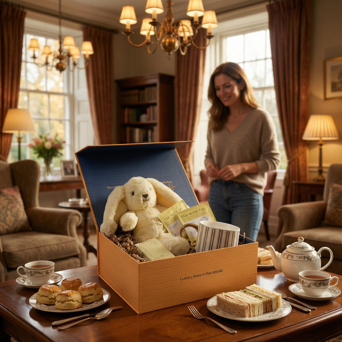 Soft yellow comfort gift set with plush and tea