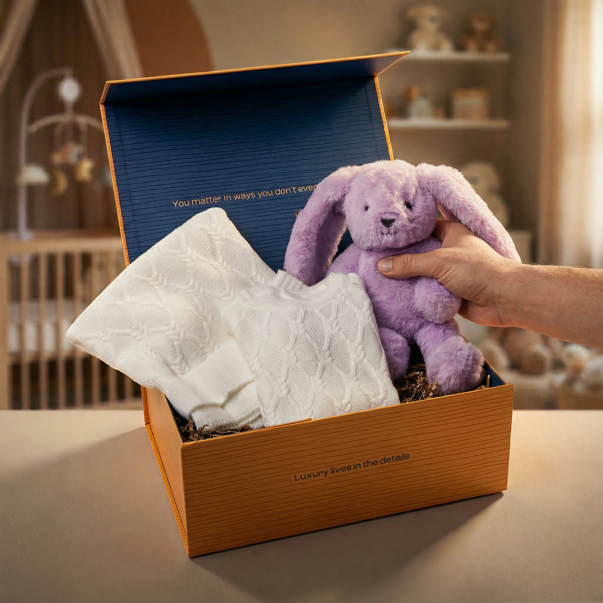 Soft plush bunny newborn gift set in lilac tones