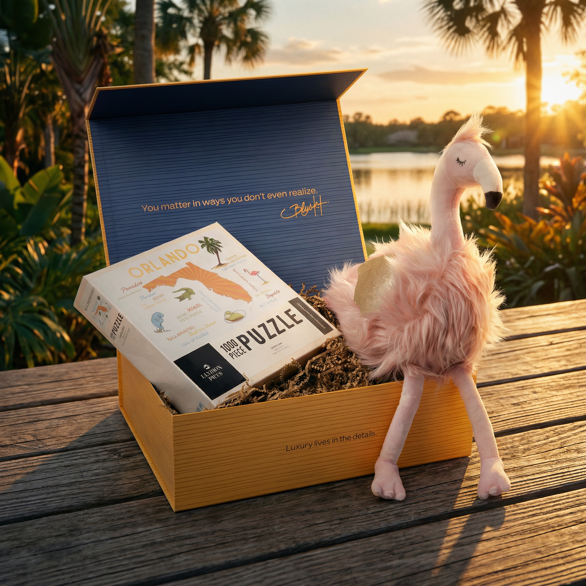 Flamingo plush and Florida puzzle gift box Blyskt